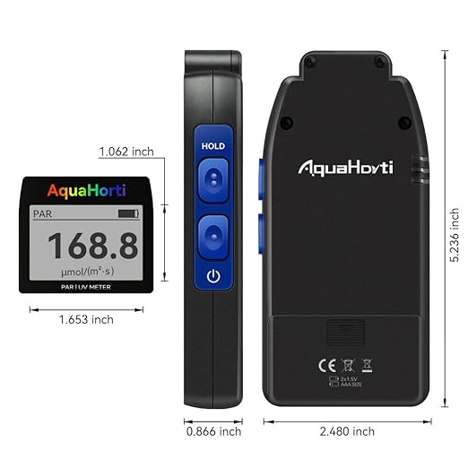AH-Quantuv PAR Meter for Grow Lights, PPFD Meter 400-750nm with UVA Measurement 320-400nm, Shows PAR Breakdown of Blue Green Red, Records PAR & UVA for Light Distribution Mapping