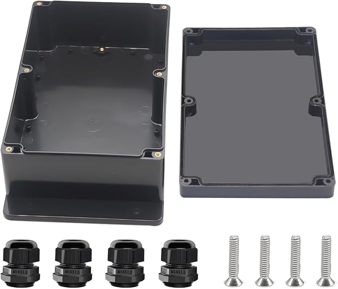 Project Box ABS Black Electrical Boxes IP67 Outdoor Waterproof Junction Box Electronic with Mounting Ears Includes Cable Glands for DIY Project 9.1 x 5.9 x 3.4 inch (230x150x87mm)