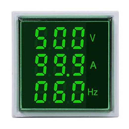 with Three-Digit Display AC Current, Voltage, Frequency Indicator, 22mm Square Head LED Multi-Function Measuring Instrument Monitor (Green)