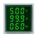 with Three-Digit Display AC Current, Voltage, Frequency Indicator, 22mm Square Head LED Multi-Function Measuring Instrument Monitor (Green)