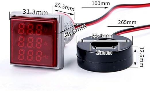 with Three-Digit Display AC Current, Voltage, Frequency Indicator, 22mm Square Head LED Multi-Function Measuring Instrument Monitor (Yellow)