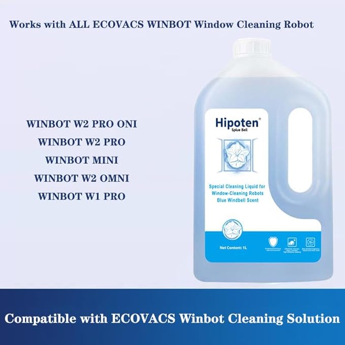 Window Cleaning Solution, 1000mL, Compatible with ECOVACS Winbot W1 PRO/W2 PRO OMNI/Winbot MINI, Window Glass Cleaner, Bluebell Scent