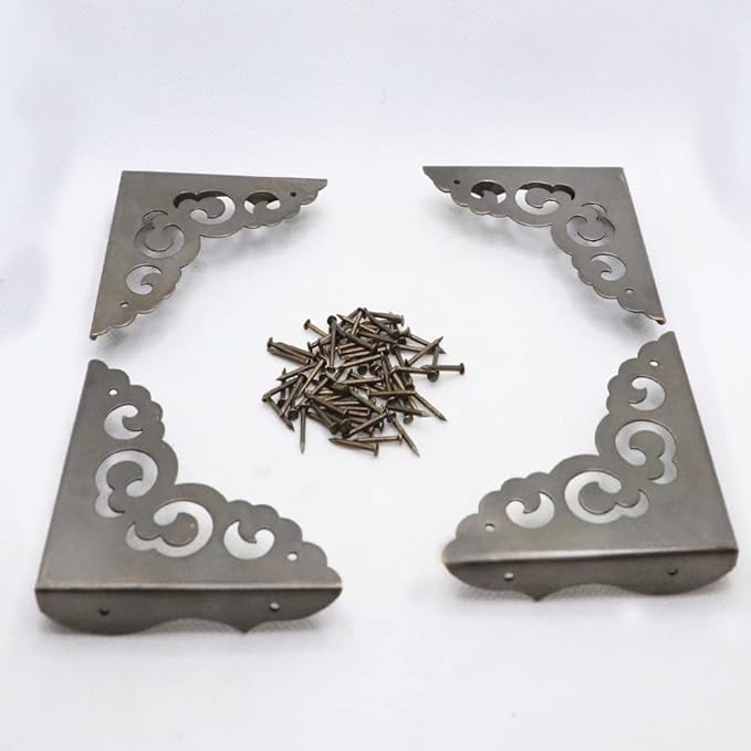 4Pcs Table Corner Protectors, 2.6"x2.6" Antique Bronze Metal Corner Protector, Table Corner Guards, Triangle Corner Decorative, Metal Edge Safety Corner for Wood Furniture Table Boxes Cabinets