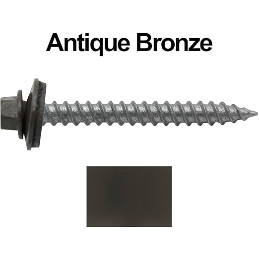 Metal Roofing Screws: (250) 12 x 2 Antique Bronze Hex Sheet Metal Roof Screw. Sharp Point Metal to Wood siding Screws. 5/8" EPDM Washer