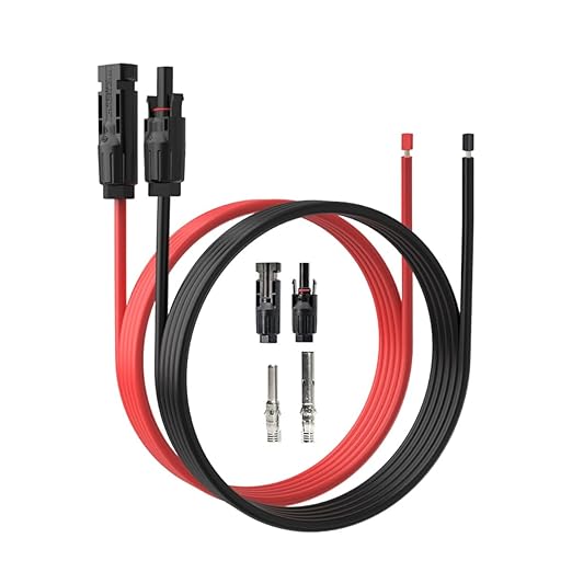 Solar Panel Extension Cable-TUV Listed 1Pair 10AWG 20FT Black and Red with Male/Female Connectors Solar Cable with Extra Pair of Connectors