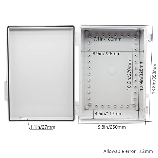 Zulkit Junction Box,IP67 Waterproof Electrical Box Hinged Cover Stainless Steel Buckle Plastic Enclosure for Project w Mounting Plate Wall Bracket and 2 Cable Gland Grey 13.8"x9.8"x5.9"/350x250x150mm
