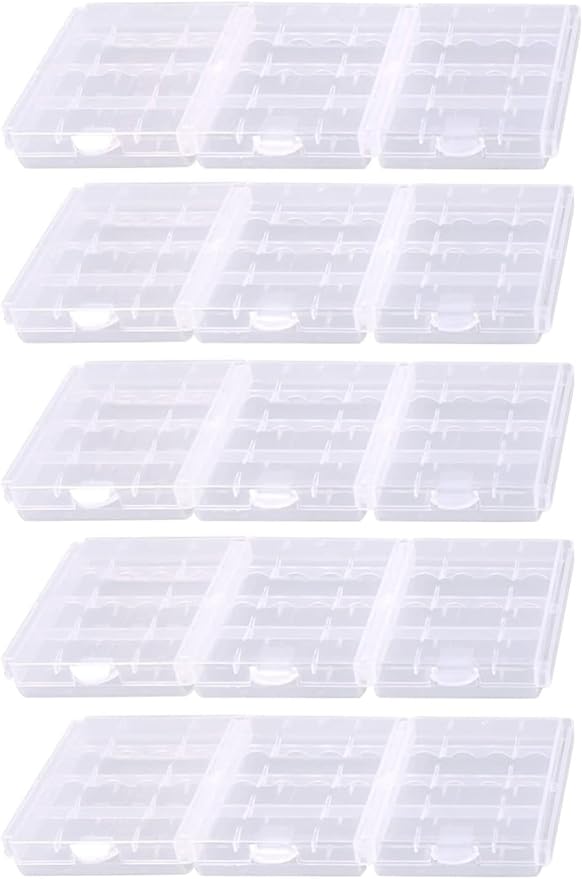 Battery Organizers AA/AAA Battery Containers Holders Compact Portable Storage Cases Insulative Plastic Clear Protective Battery Cases for Travelling/Home/Office/School/Garage(15 PCS)