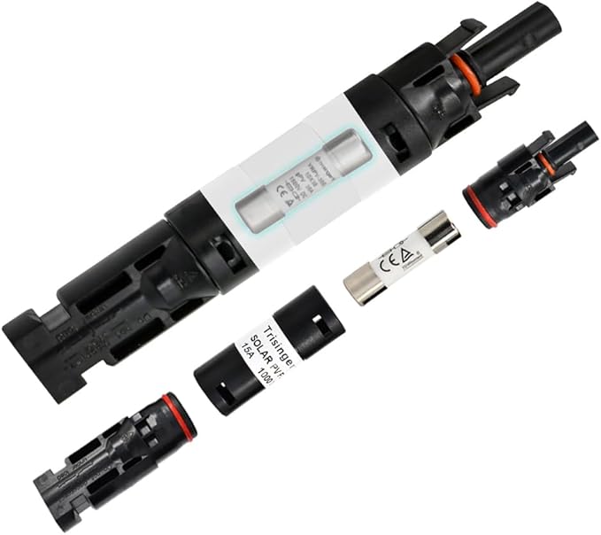 15A Solar Fuse Inline Holder, 1000VDC IP68 Waterproof PV Fuse Connector, for Solar Photovoltaic System, with 10X38mm Fuse (15A)