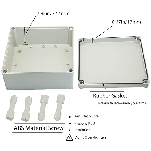 Zulkit Junction Box ABS Plastic Dustproof Waterproof IP67 Junction Boxes Universal Electrical Project Enclosure DIY Electronic Project Box Grey 7.87 x 7.87 x 3.74 inch (200 x 200 x 95 mm)