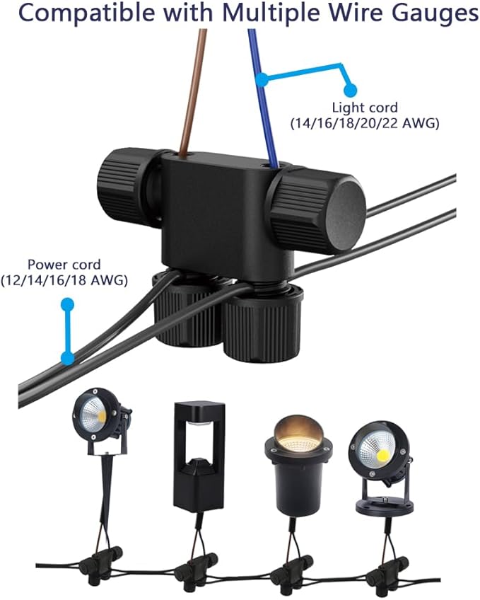 NETEHA 12 Pack Low Voltage Wire Connectors, 12-20 Gauge Landscape Light Cable Connector for Landscape Lighting, Garden Pathway Lights, Outdoor LED Lights