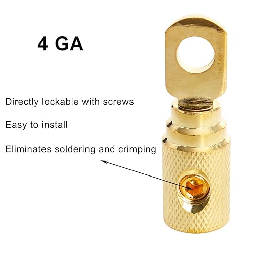 Car Audio Battery Terminal Connector Pure Brass Gold-Plated 4 Gauge Car Audio Amp Input Reducers for 4-6 Gauge Wire 2Pcs