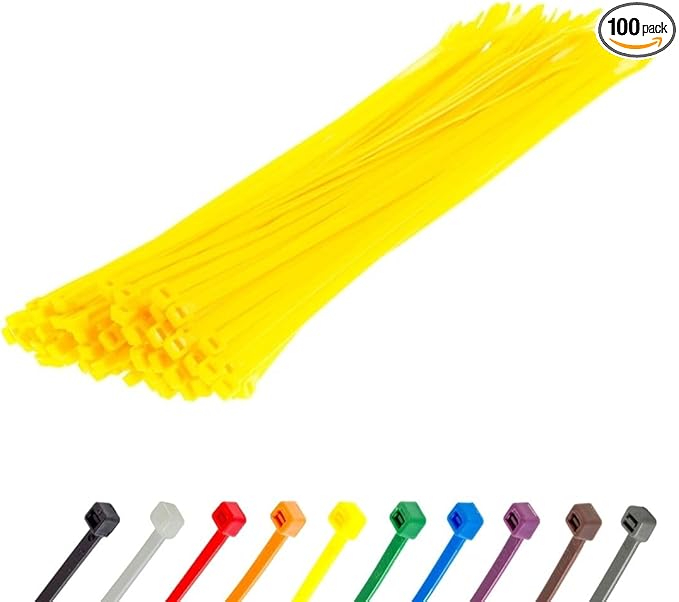 GTSE 12 Inch Yellow Zip Ties, 100 Pack, 40lb Strength, UV Resistant Long Nylon Cable Ties, Self-Locking 12" Tie Wraps