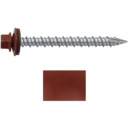 Metal ROOFING SCREWS: (250) 10 x 2" Red Hex Head Sheet Metal Roof Screw. Self starting metal to wood siding screws. EPDM washer. Colored head