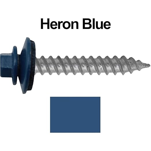 Metal Roofing Screw: (250) 12 x 1-1/2" Heron Blue Hex Sheet Metal Roof Screw. Sharp Point Metal to Wood siding Screws. 5/8" EPDM Washer.