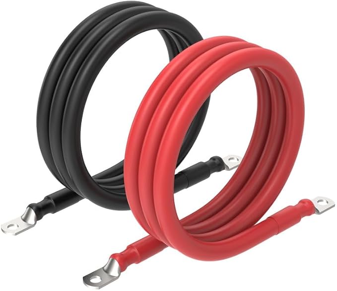 RICH SOLAR 6 Gauge 6AWG One Pair 3 Feet Red + 3 Feet Black Inverter Battery Cable 5/16-Inch Lugs for Solar RV Marine Motorcycle Car (3FT 6AWG)