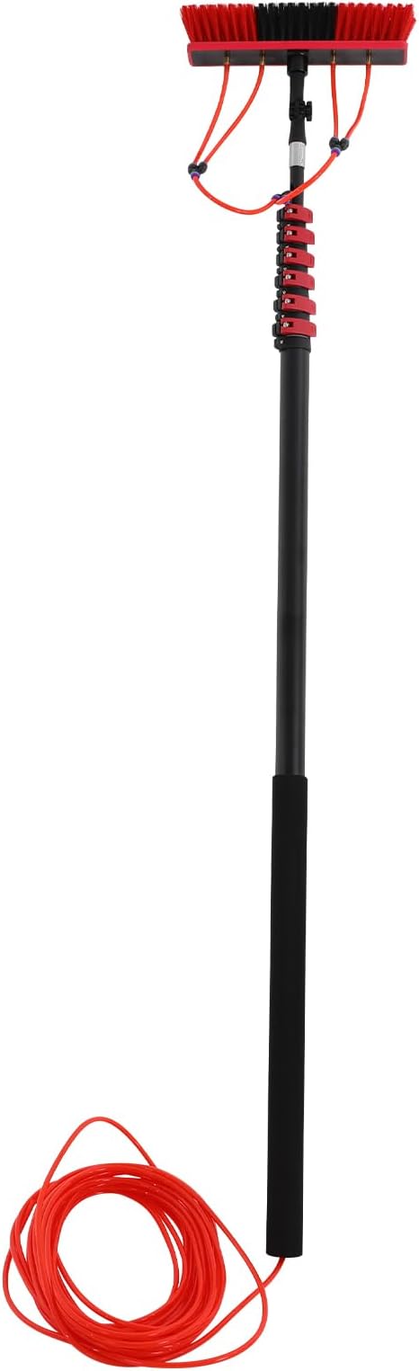 29FT Reach Solar Panel Cleaning Brush Kit, Adjustable Pole Window Cleaning Brush with 180° Rotating Head, 65.6FT Hose Window Washer Tool for Roof, RV, Truck, Car (29ft 13.78x3.15in)