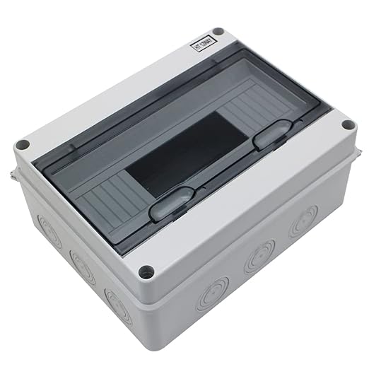 ABS Distribution Protection Box for Circuit Breaker, 12 Way Waterproof Outdoor Power Distribution Box DIN Rail Junction Box for Indoor Wall MCB