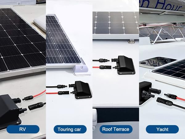 Solar Double Cable Entry Gland, 3.28ft 10AWG Soft Solar Cable and Connector, UV Resistance Dual Cable Entry Housing on Rv, Boat (1m, Black)