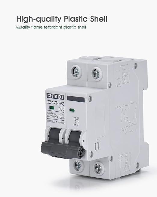 AC Miniature Circuit Breaker, 16 Amp 120V/240V 2 Pole DIN Rail Mount Circuit Breaker, Thermal Magnetic Trip, Solar AC Disconnect Switch MCB C16