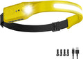 Rechargeable LED Headlamp, 400 Lumens, 230° Wide Beam, USB-C, 5 Modes — Lightweight, Adjustable Headband; Hard Hat Clips for Camping, Hiking, Running, Repairs & Gift (1, Yellow)