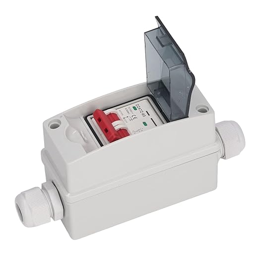 Solar Disconnect Switch, 16A/20A/32A/40A/63A 500V PV DC Isolator, IP65 Miniature Circuit Breaker with Transparent Cover for Solar Panel, RV, Off Grid Solar Power System (16A)