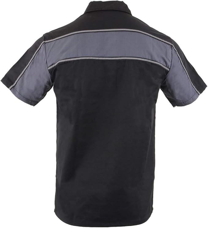 Milwaukee Leather MDM11672 Men’s Grey-Black Mechanic Work Shirt w/Reflective Strip - Heavy-Duty Button-Up