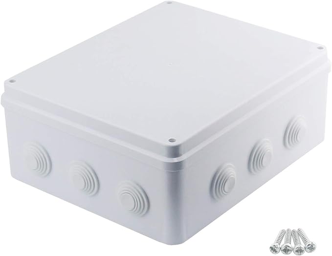 Sunnyglade ABS Plastic Electrical Junction Box IP65 Waterproof Universal Outlet Box Durable Outdoor Electrical Gang Box White （11.8 x 9.8 x 4.7 inch）