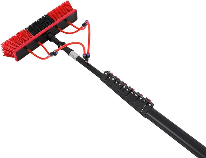 Window Cleaner Tool Washing Equipment Window Solar Panel Cleaning Brush and Pole Water Fed Pole Kit for House Roof Glass Car, 180° Adjustable Brush Head with 4 Water Outlets (35.43ft)