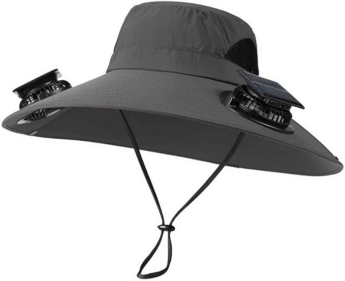 Solar Fan Hats for Men Women Wide Brim Sun Hat with 2 Fan Outdoor Solar Power Fishing Hat Sun Protection Summer Hats