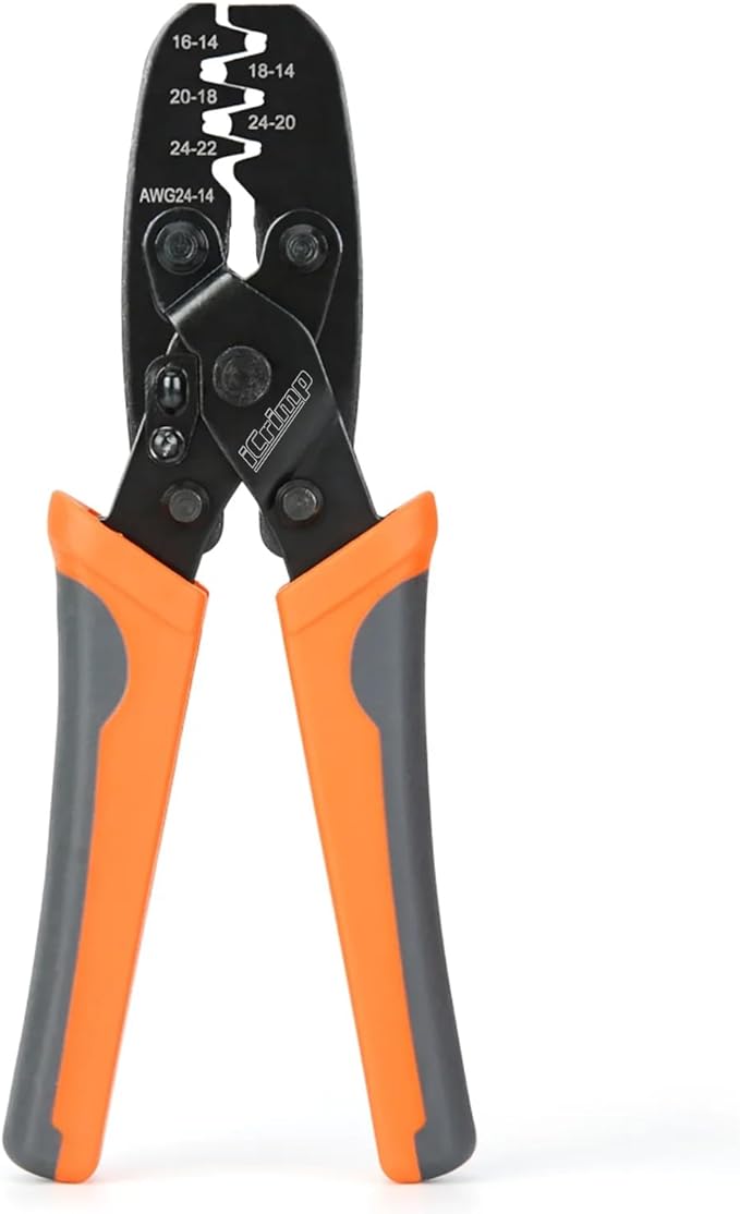 iCrimp Non Insulated Open Barrel Terminal Crimp Tool - Wire Crimper for Molex, Delphi, AMP/Tyco, Harley, PC/Computer, Automotive 24-14 AWG