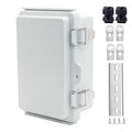 IP67 Waterproof Junction Box, ABS Plastic Electrical Enclosure with Stainless Steel Latch, Hinged Cover Electric Box with Mounting Plate, Wall Brackets & Cable Glands 150x100x70