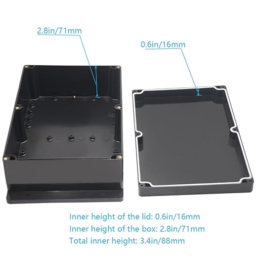 Zulkit Junction Box ABS Plastic Dustproof Waterproof IP65 Universal Electrical Boxes Project Enclosure with Fixed Ear Black 10.4 x 7.2 x 3.7 Inch (263 x 182 x 95 mm) (Pack of 1)