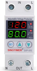SVP916 SINOTIMER Dual LED Display 120VAC 80A Adjustable Voltage Surge Protector Relay with Limit Current Protection, Din Rail Installation in DB Home Usage (Green Display)