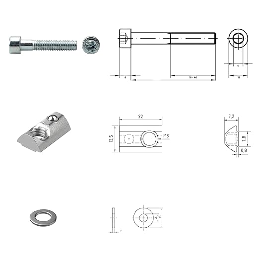 Centre clamp mount for solar panels, PV solar panel, including screws, set, 4 x centre clamps, black, eloxide, 30 mm