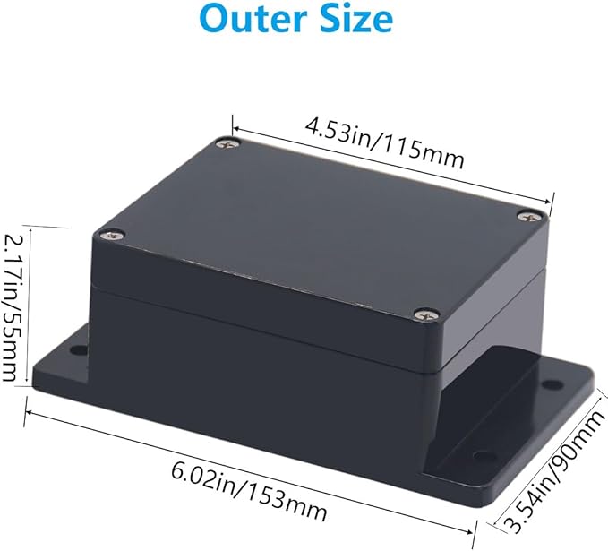 Project Box ABS Black Electrical Boxes IP67 Outdoor Waterproof Junction Box Electronic with Mounting Ears Includes Cable Glands for DIY Project 4.5 x 3.5 x 2.2 inch (115x90x55mm)