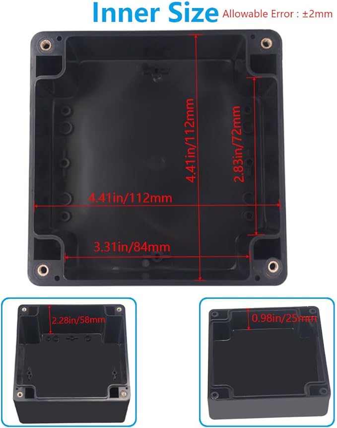 Project Box ABS Black Electrical Boxes IP67 Outdoor Waterproof Box Electronic Junction Box Power Enclosure with Cable Glands for DIY Project 4.7 x 4.7 x 3.5 inch (120x120x90mm)