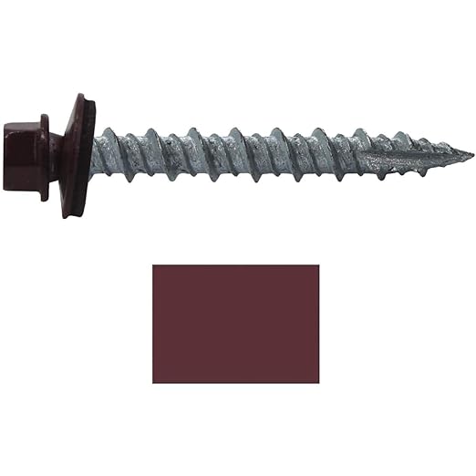 Metal ROOFING SCREWS: (250) 10 x 1-1/2" Burgundy Hex Head Sheet Metal Roof Screw. Self starting metal to wood siding screws. EPDM washer. Colored head