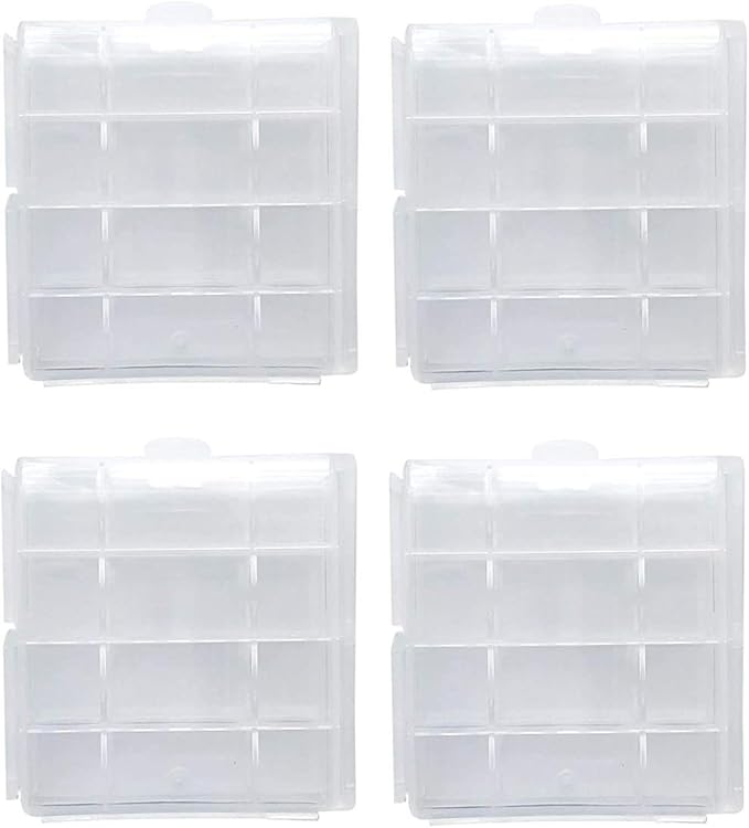 Battery Case AA/AAA Battery Holder Container Compact Portable Organizer Storage Case Insulative Plastic Clear Protective Battery Case for Travelling/Home/Office/School/Garage(4 PCS)