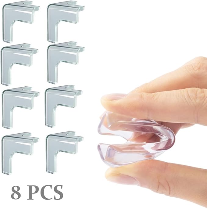 Clear Rubber Bumpers-8 Pack Silicone Corner Protecto Transparent Triangle Baby Proofing Guards, No Adhesive Soft Bumpers for Furniture, Tables, Windowsills & Countersc