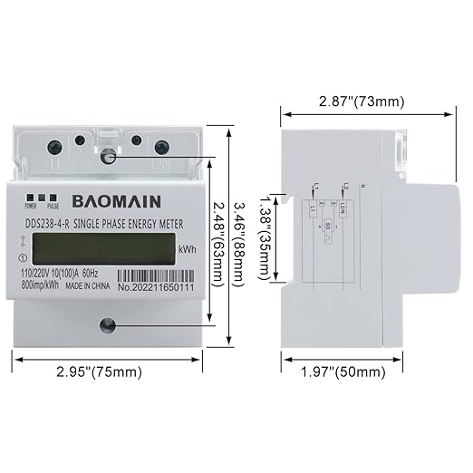 Baomain DDS238-4-R DIN Rail Single-Phase Three-Wire Kilowatt Hour kwh Meter 10A(100A),110V/220VAC,60Hz,LCD Display Energy Meter for AC Systems