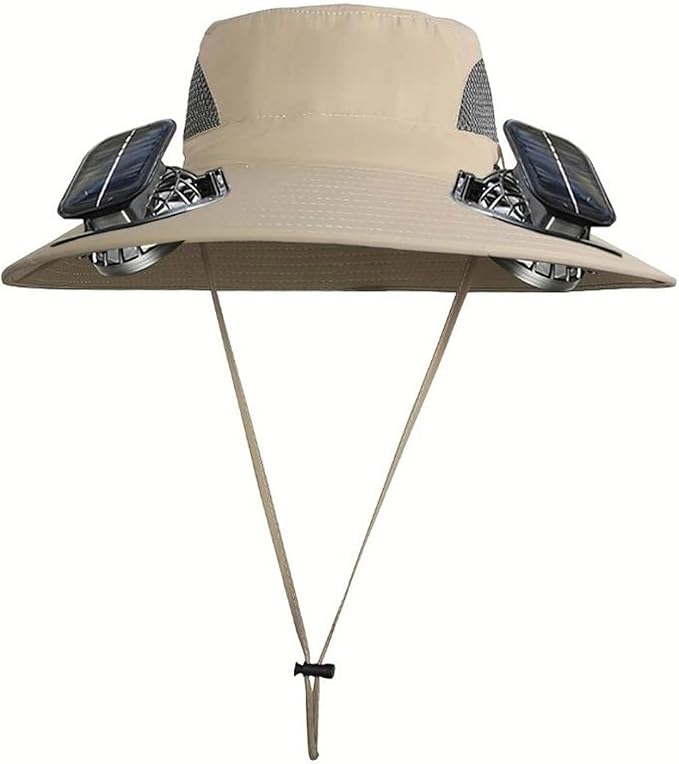 Solar Fan Hats for Men Removable Wide Brim Sun Hat Outdoor Hats with 2 Fans Built in Sun Protection Fishing Hat