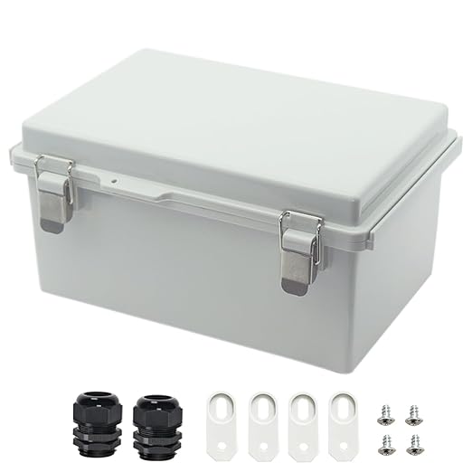 Zulkit Junction Box ABS Plastic Dustproof Waterproof IP67 Electrical Boxes Hinged Shell Outdoor Universal Project Enclosure Grey, Stainless Steel Buckles 11.4 x7.5 x 5.5 Inch