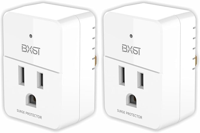 BXST Single Outlet Surge Protector, Mini Surge Protector for Refrigerators, PC, TV and Home Appliances, Flat Plug Wall Mount Power Suppressor with LED Indicators, 15A, 1800W, 120V, 2 Pack