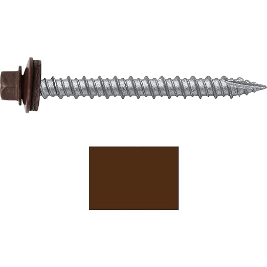 Metal ROOFING SCREWS: (250) 10 x 2" Brown Hex Head Sheet Metal Roof Screw. Self starting metal to wood siding screws. EPDM washer. Colored head