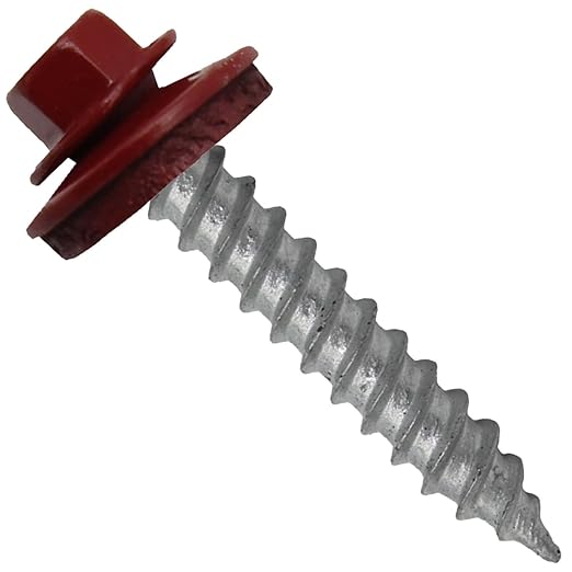 Metal Roofing Screw: (250) 12 x 1-1/2" Colonial RED Hex Sheet Metal Roof Screw. Sharp Point Metal to Wood siding Screws. 5/8" EPDM Washer.