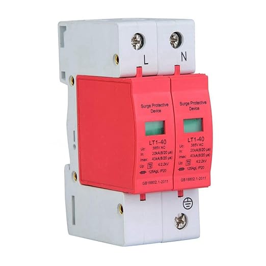 AC Protector Power Protector Arrester Device, House Protector Low Voltage Arrester for Photovoltaic Thunder, Protective Device Arrester Electronics Accessories (2P40KA)