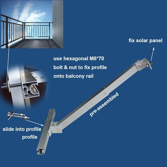 Solar Panel Mounting Brackets Hooks Balcony Railing Holder Power Station Holder for 2 Solar Panels Tilt Angle 0°20-30°