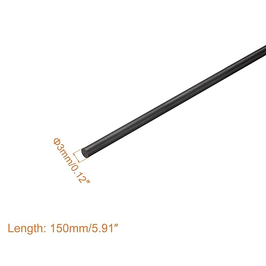 MECCANIXITY Carbon Fiber Rod, 3mm x 150mm for RC Plane DIY Tool Wing Tube Quadcopter Arm, Pack of 4