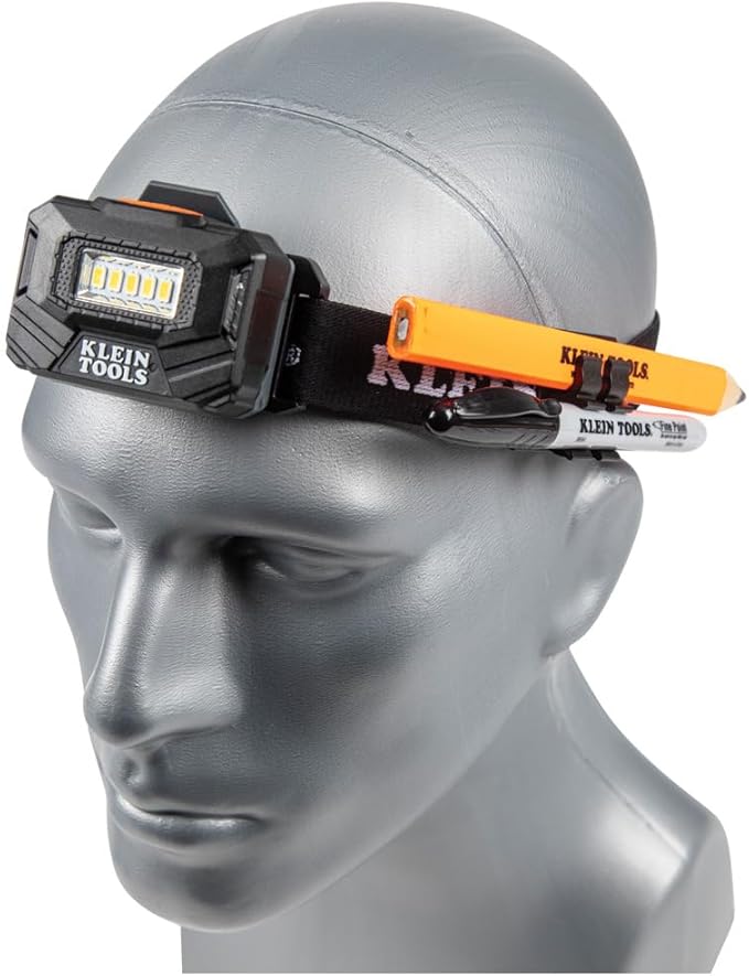 Klein Tools 56049 Rechargeable Headlamp / LED Lights, Adjustable Fabric Strap with Marker / Pencil Holder, 260 Lumens, for Work and Outdoors