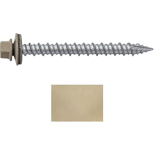 Metal ROOFING SCREWS: (250) 10 x 2" Surrey Beige Hex Head Sheet Metal Roof Screw. Self starting metal to wood siding screws. EPDM washer. Colored head